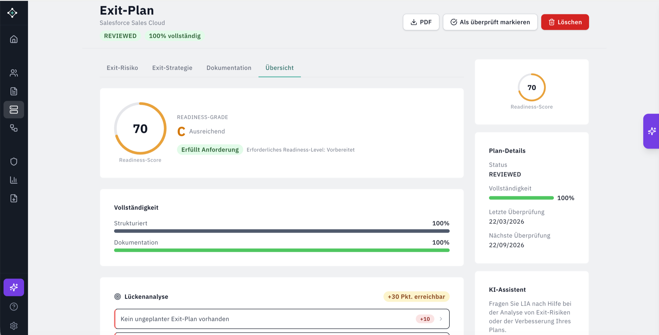 Exit-Plan-Management: Status-Übersicht mit Verknüpfung zu Kritikalität und Vertragsfristen