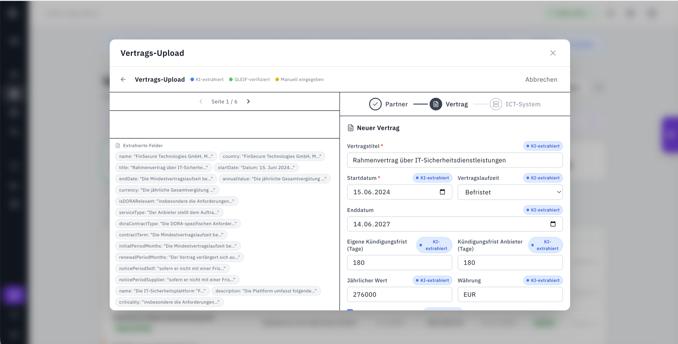 Smart Onboarding: PDF-Upload mit automatischer Extraktion von Dienstleister- und Vertragsdaten